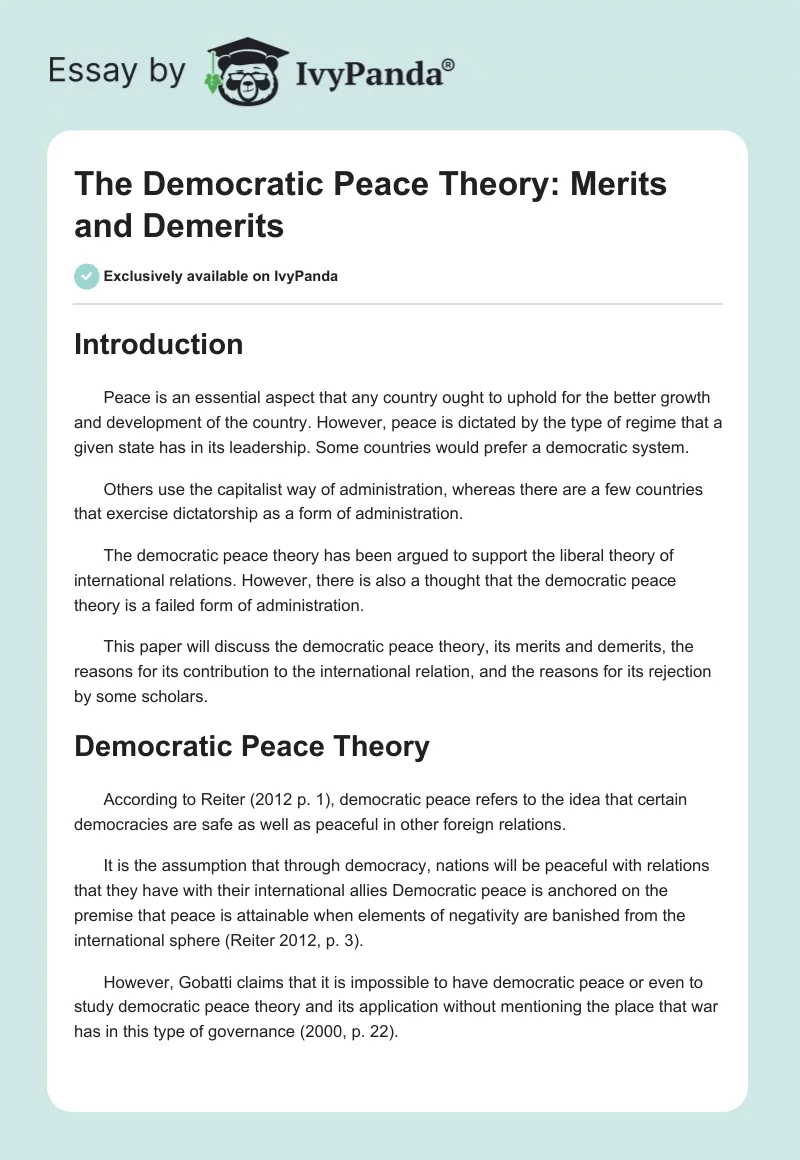 The Democratic Peace Theory: Merits and Demerits. Page 1