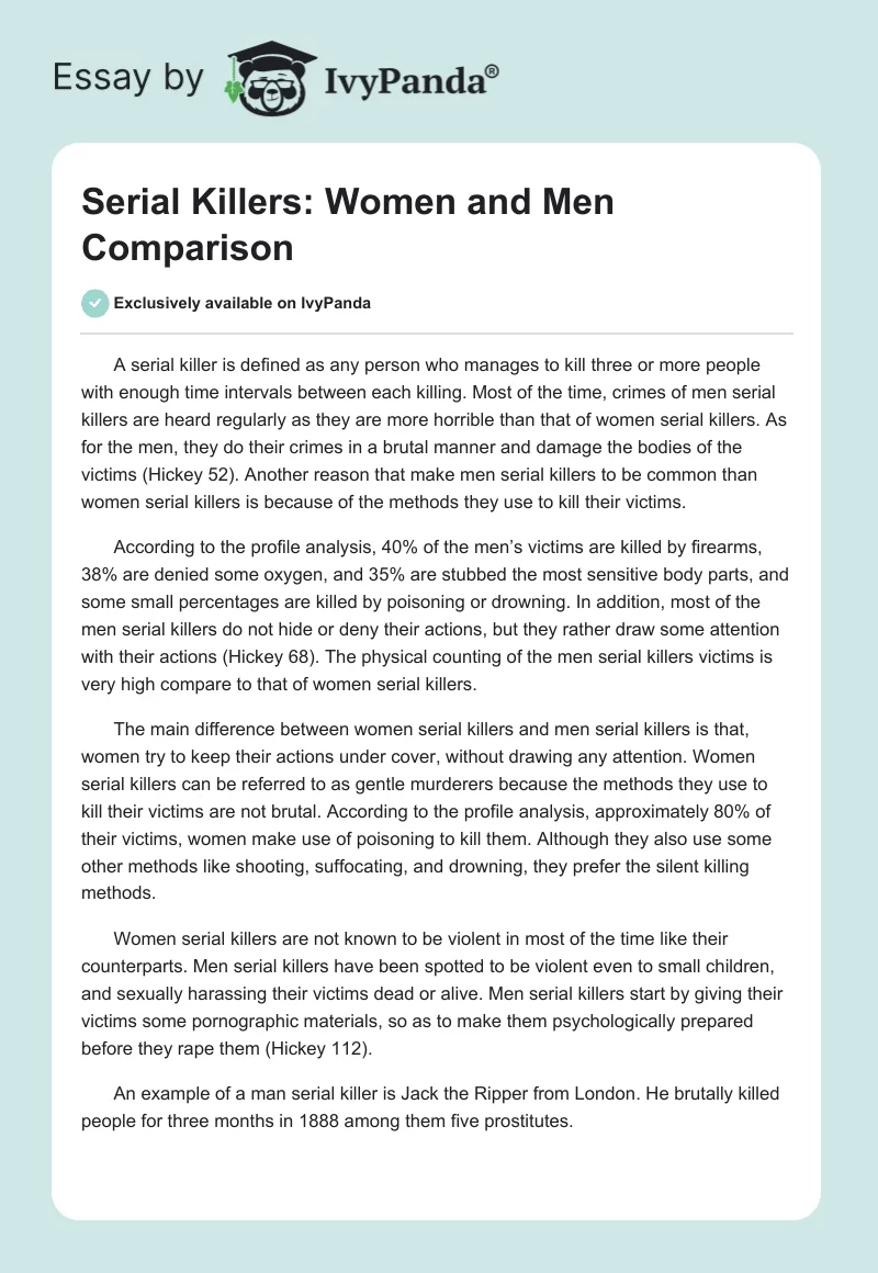 Serial Killers: Women and Men Comparison. Page 1