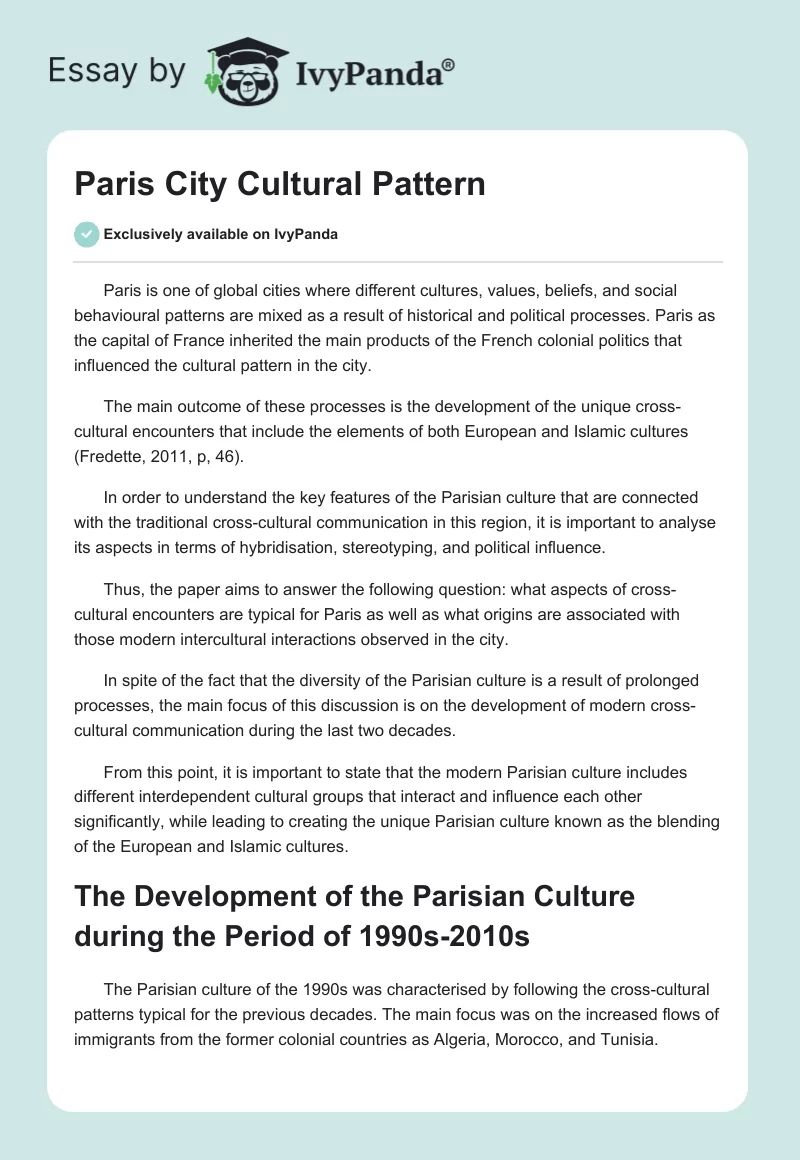 Paris City Cultural Pattern. Page 1