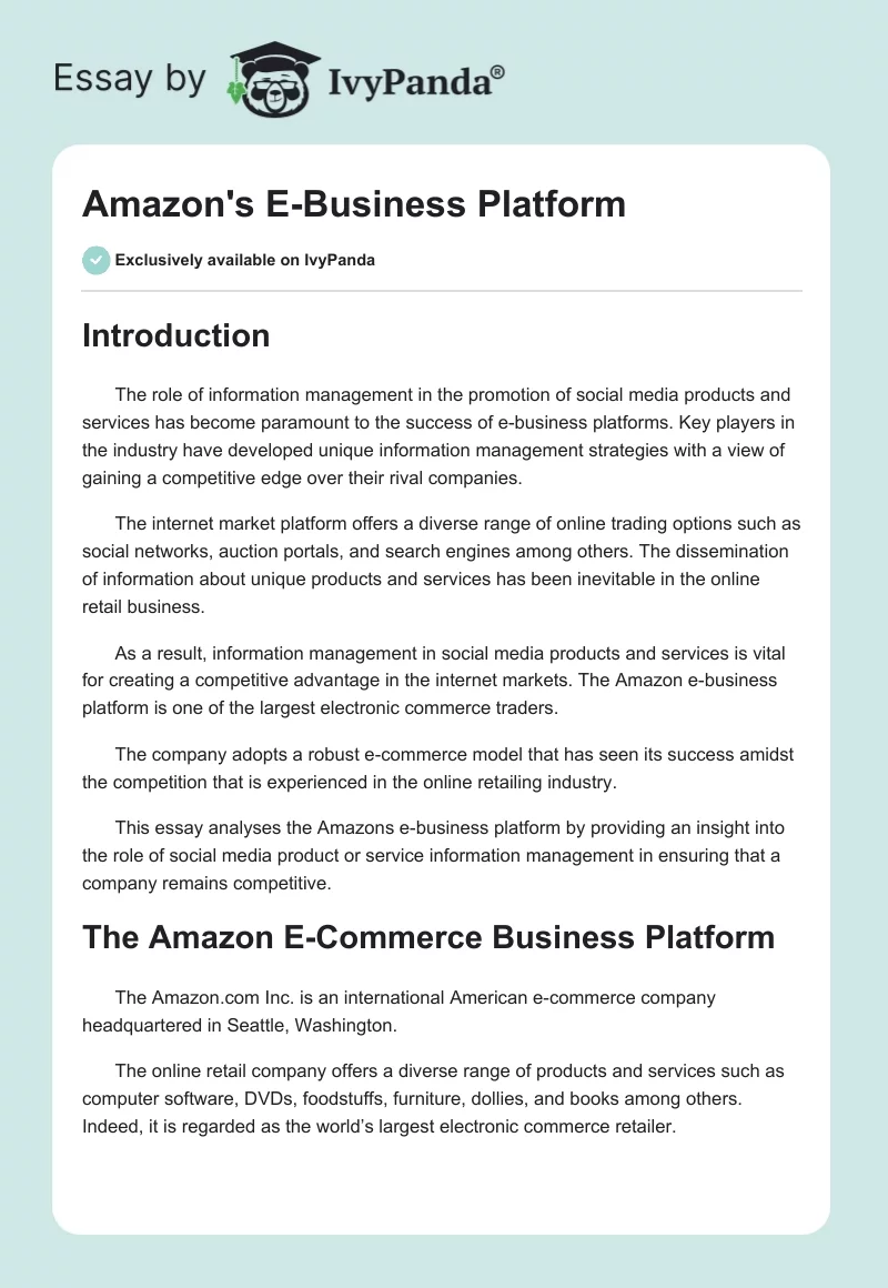 Amazon's E-Business Platform. Page 1
