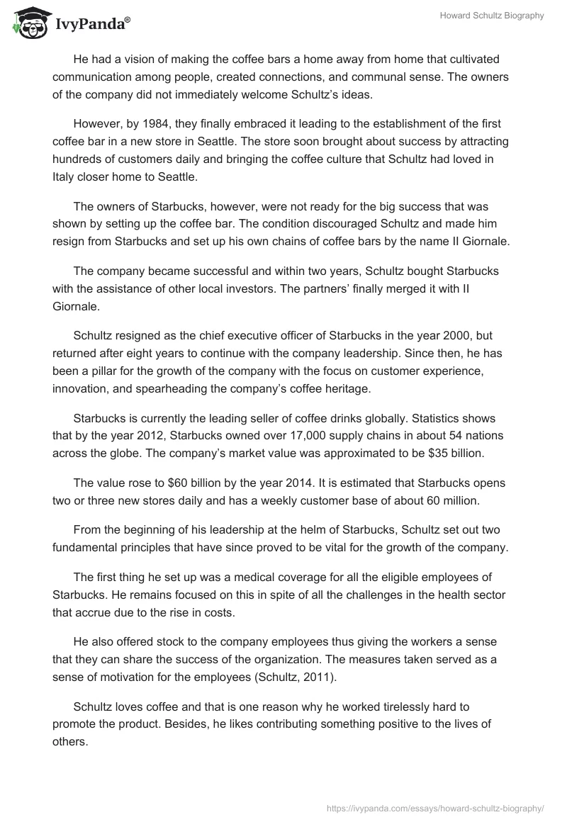 Howard Schultz Biography. Page 2