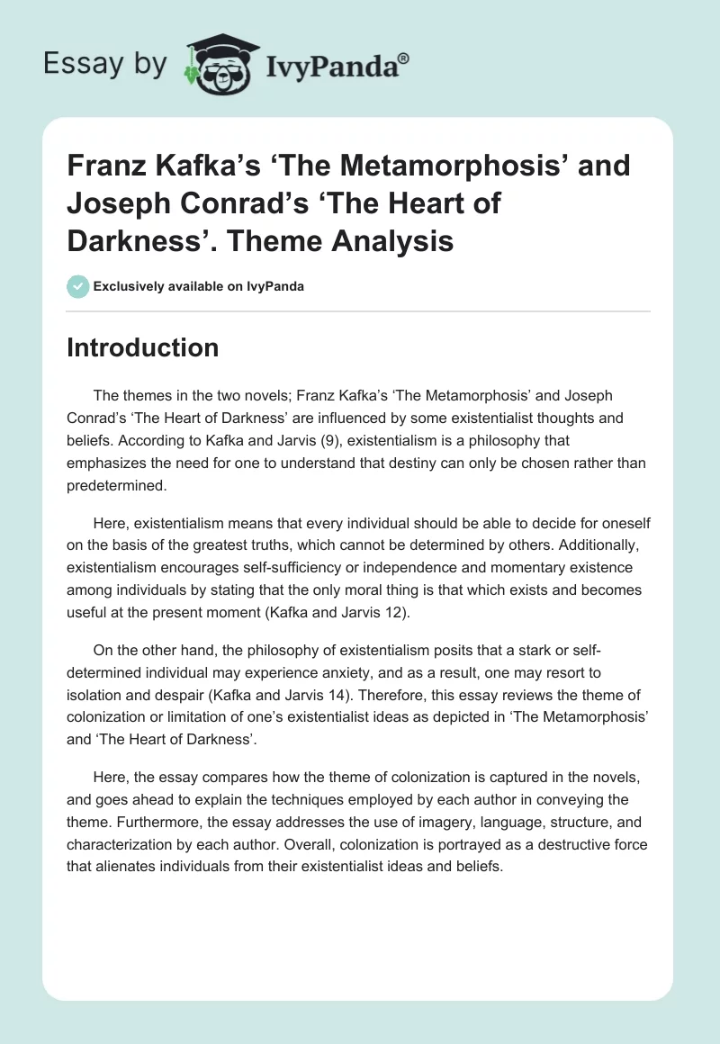 Franz Kafka’s ‘The Metamorphosis’ and Joseph Conrad’s ‘The Heart of Darkness’. Theme Analysis. Page 1