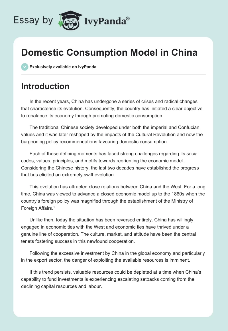 Domestic Consumption Model in China. Page 1
