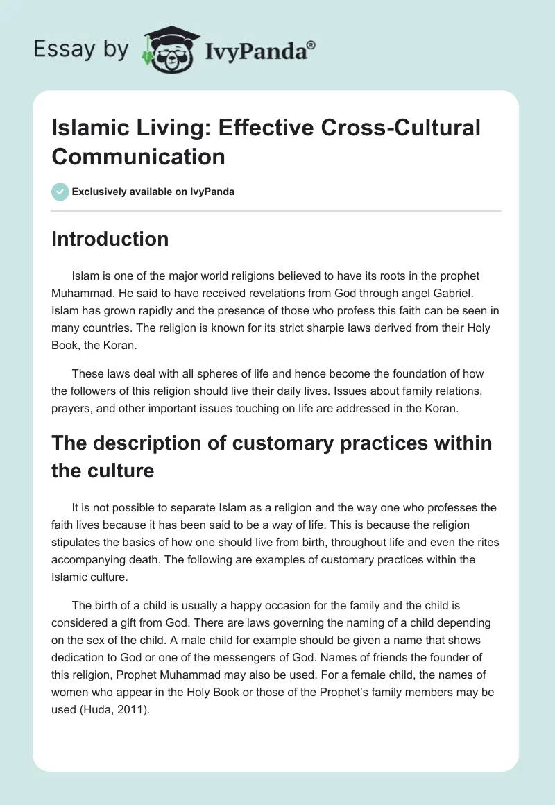 Islamic Living: Effective Cross-Cultural Communication. Page 1