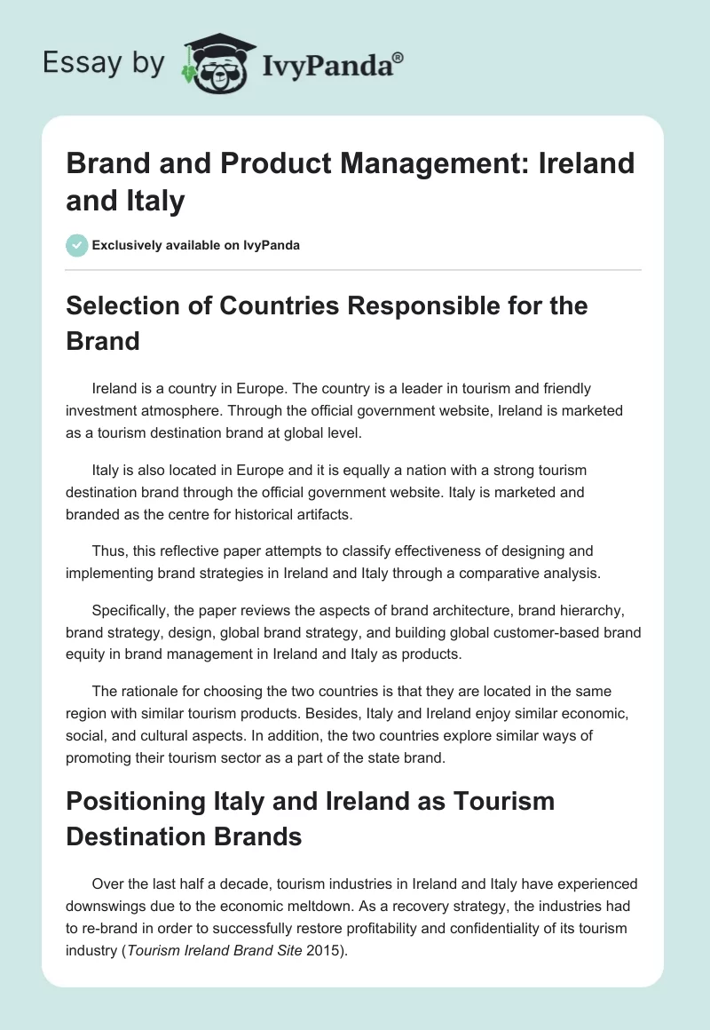 Brand and Product Management: Ireland and Italy. Page 1