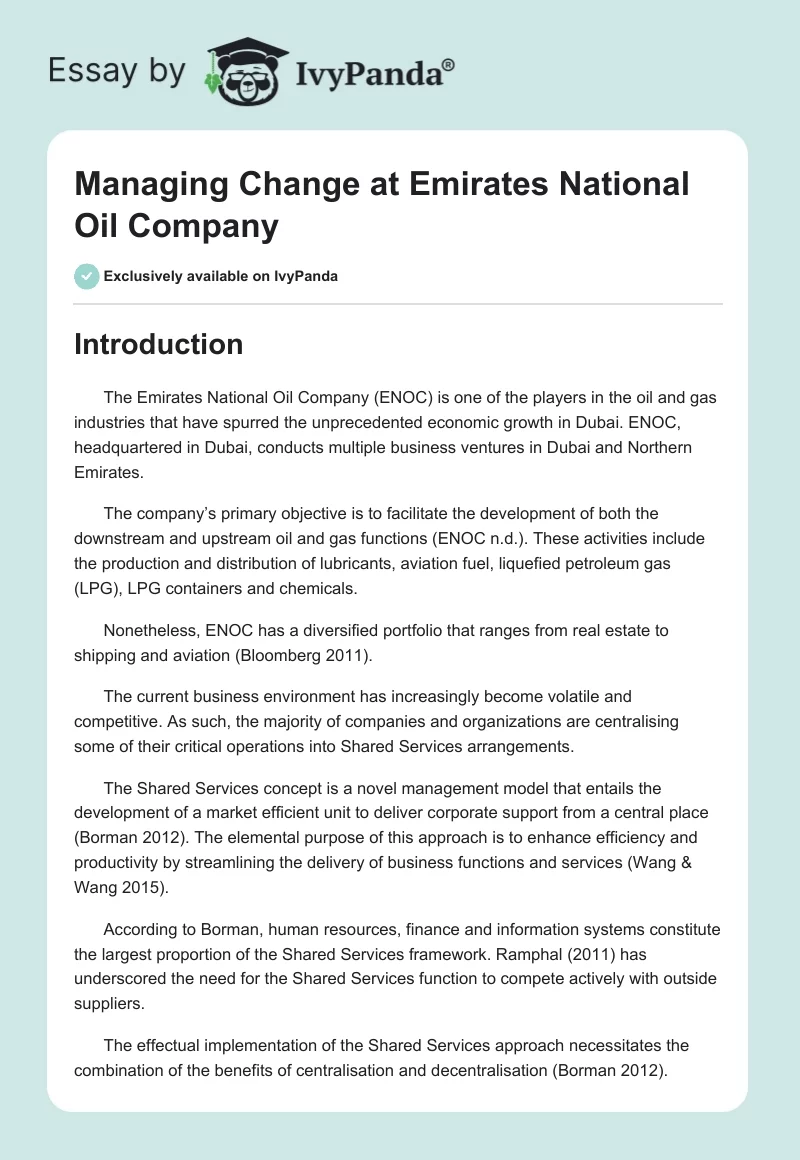 Managing Change at Emirates National Oil Company. Page 1