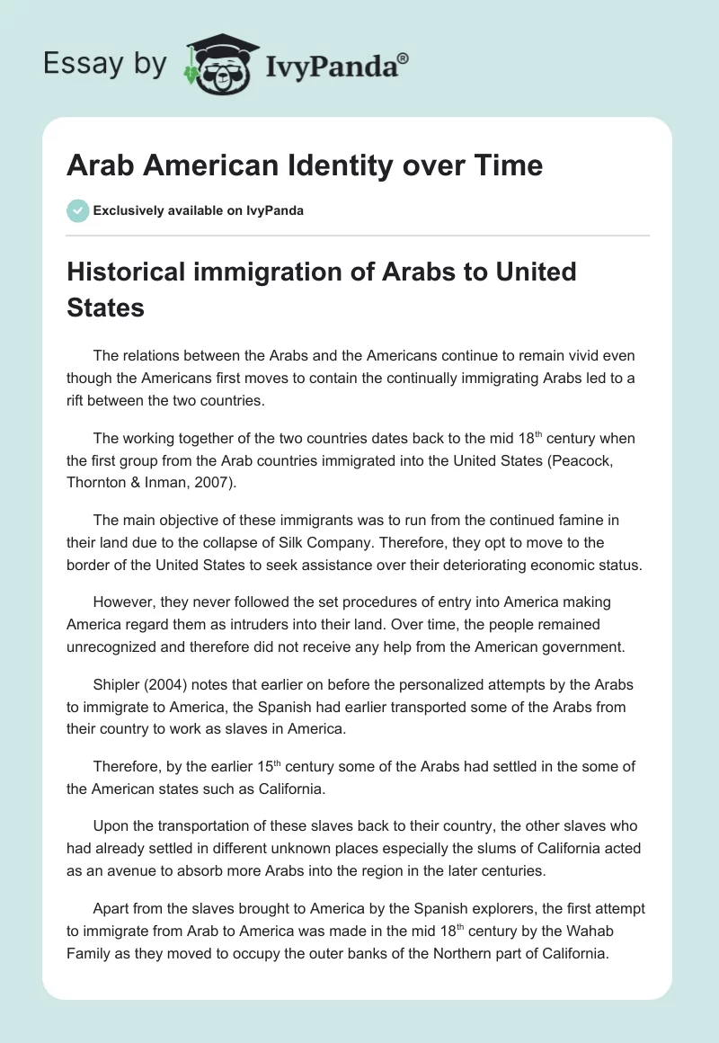 Arab American Identity over Time. Page 1
