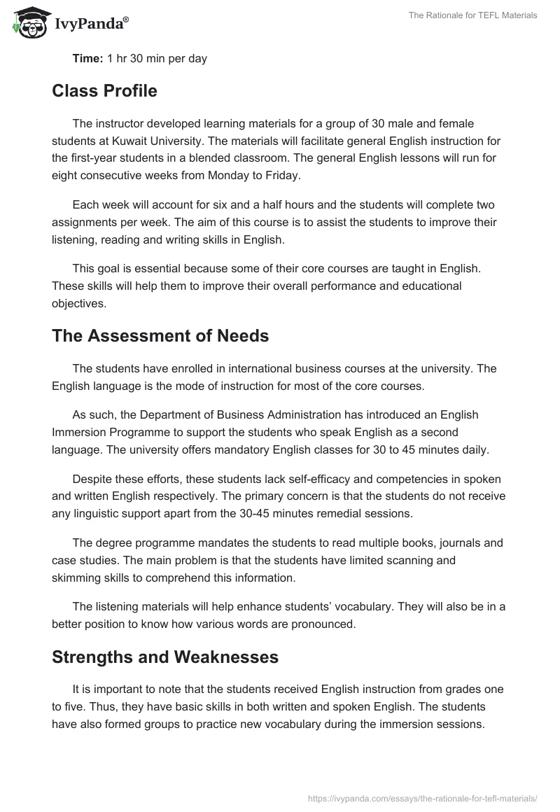 The Rationale for TEFL Materials. Page 2