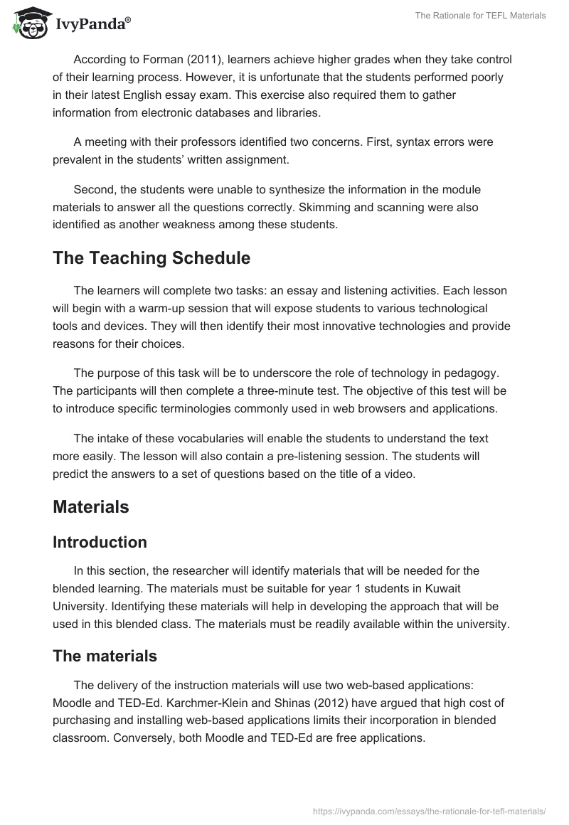 The Rationale for TEFL Materials. Page 3
