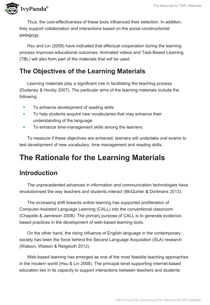 The Rationale for TEFL Materials. Page 4