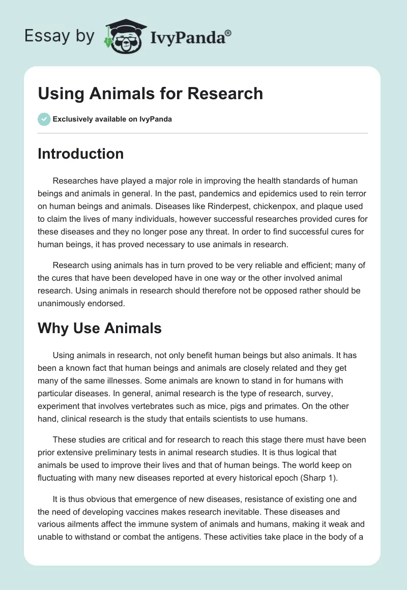 Using Animals for Research. Page 1