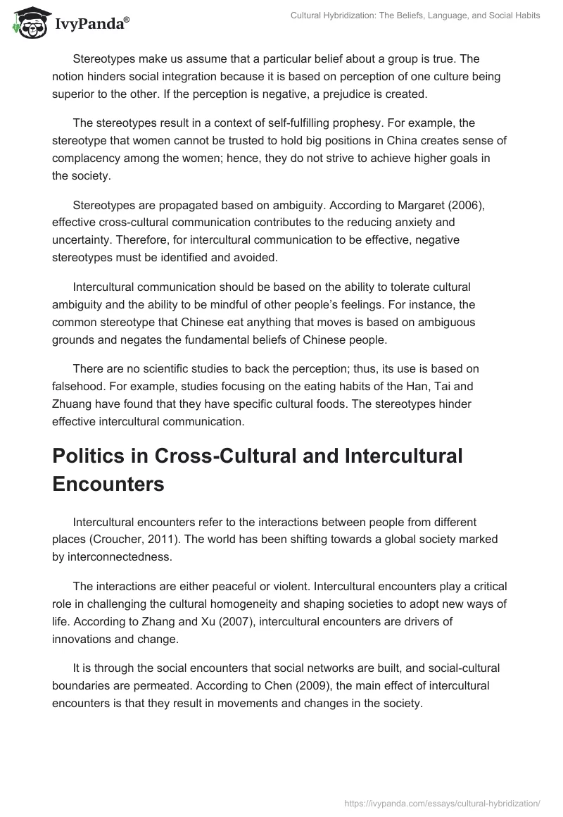 Cultural Hybridization: The Beliefs, Language, and Social Habits. Page 5