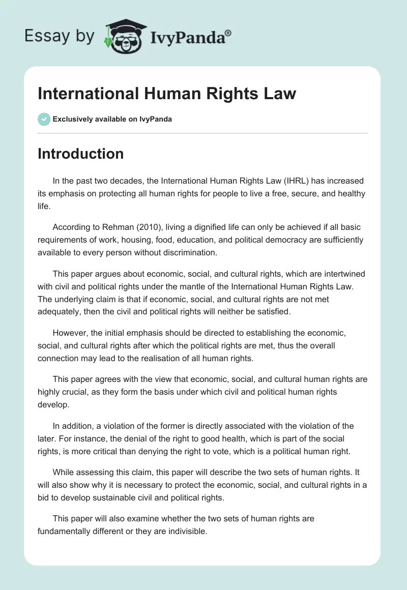 International Human Rights Law. Page 1
