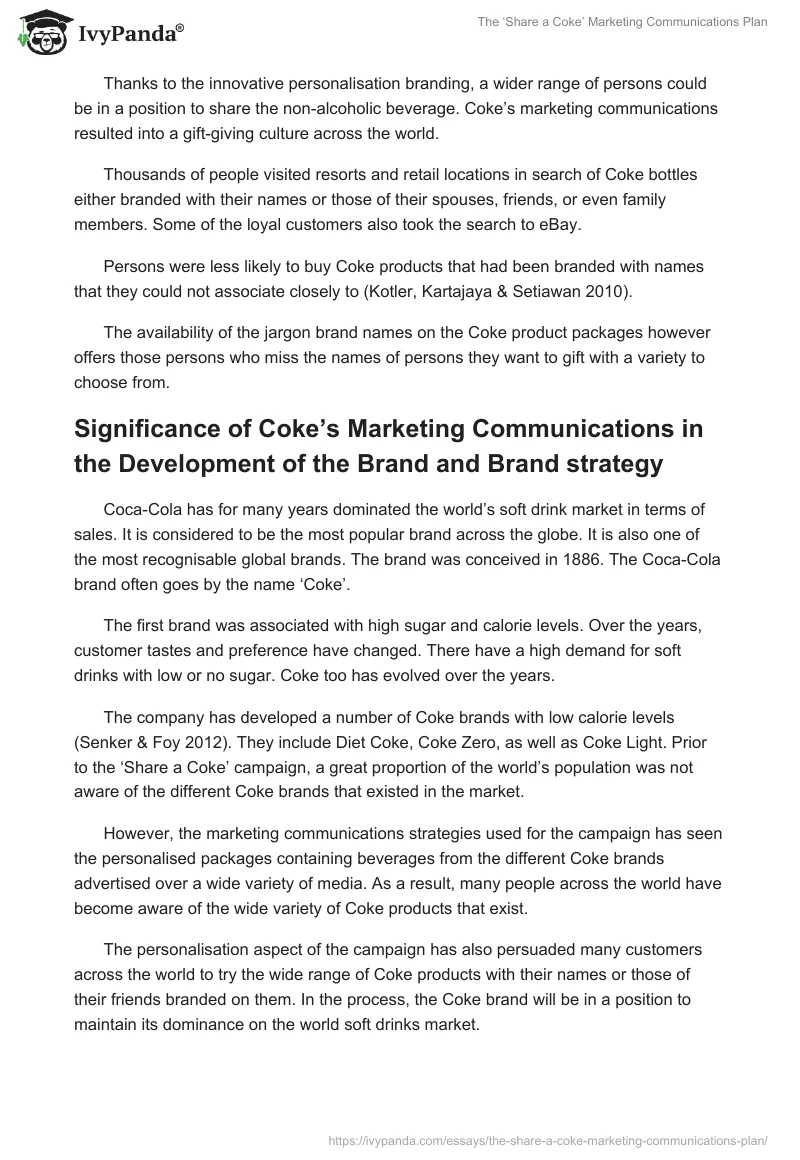 The ‘Share a Coke’ Marketing Communications Plan. Page 5