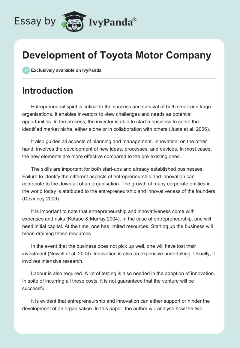 Development of Toyota Motor Company. Page 1