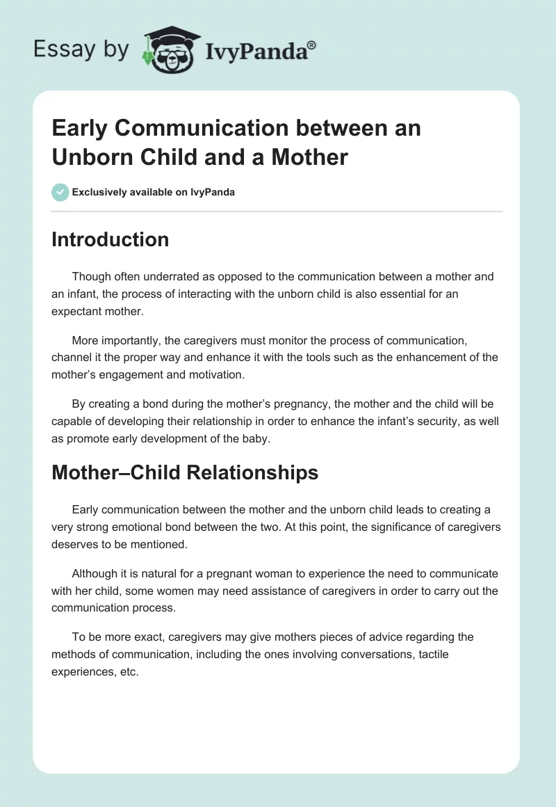 Early Communication Between an Unborn Child and a Mother. Page 1