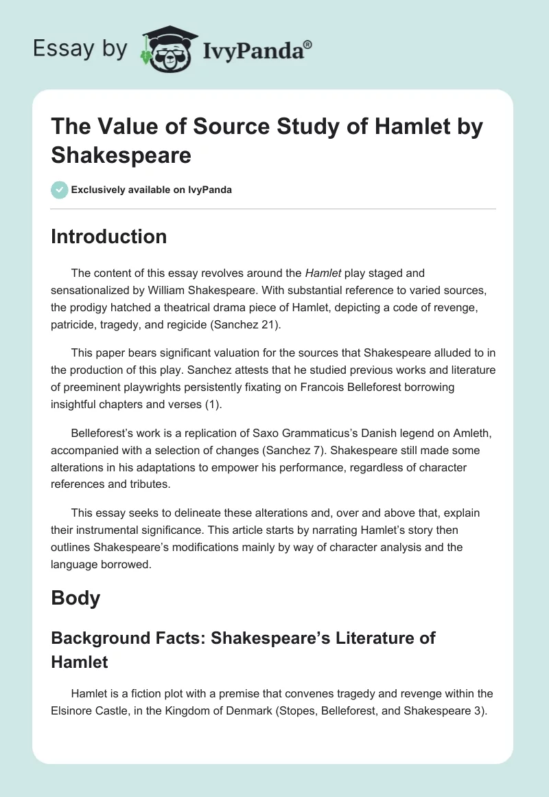 The Value of Source Study of Hamlet by Shakespeare. Page 1