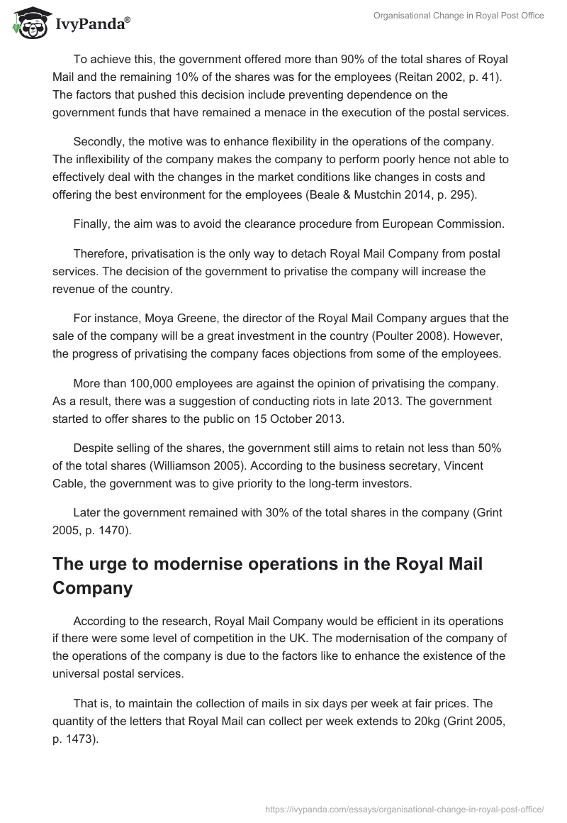 Organisational Change in Royal Post Office. Page 4