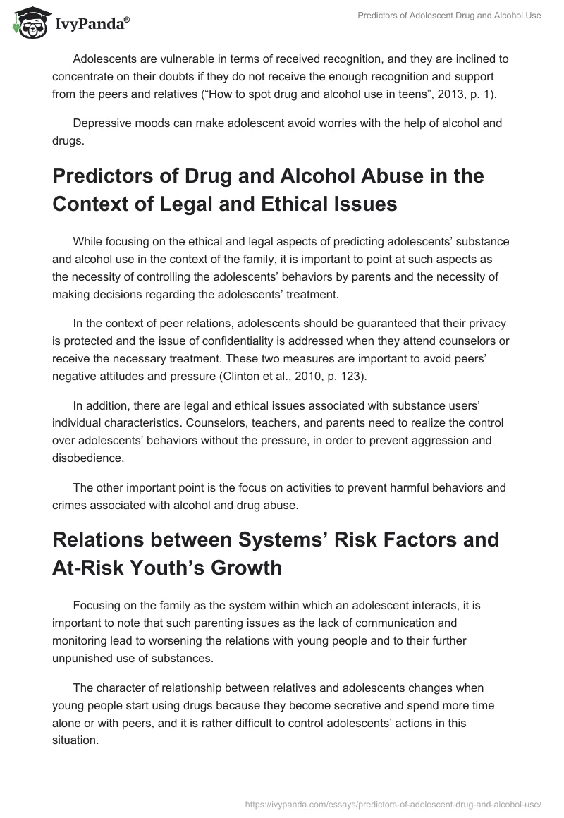 Predictors of Adolescent Drug and Alcohol Use. Page 3