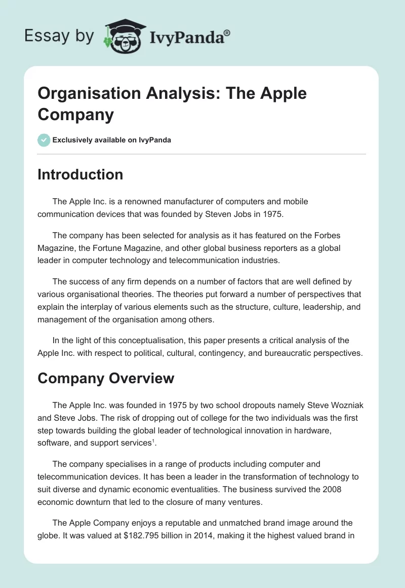 Organisation Analysis: The Apple Company. Page 1