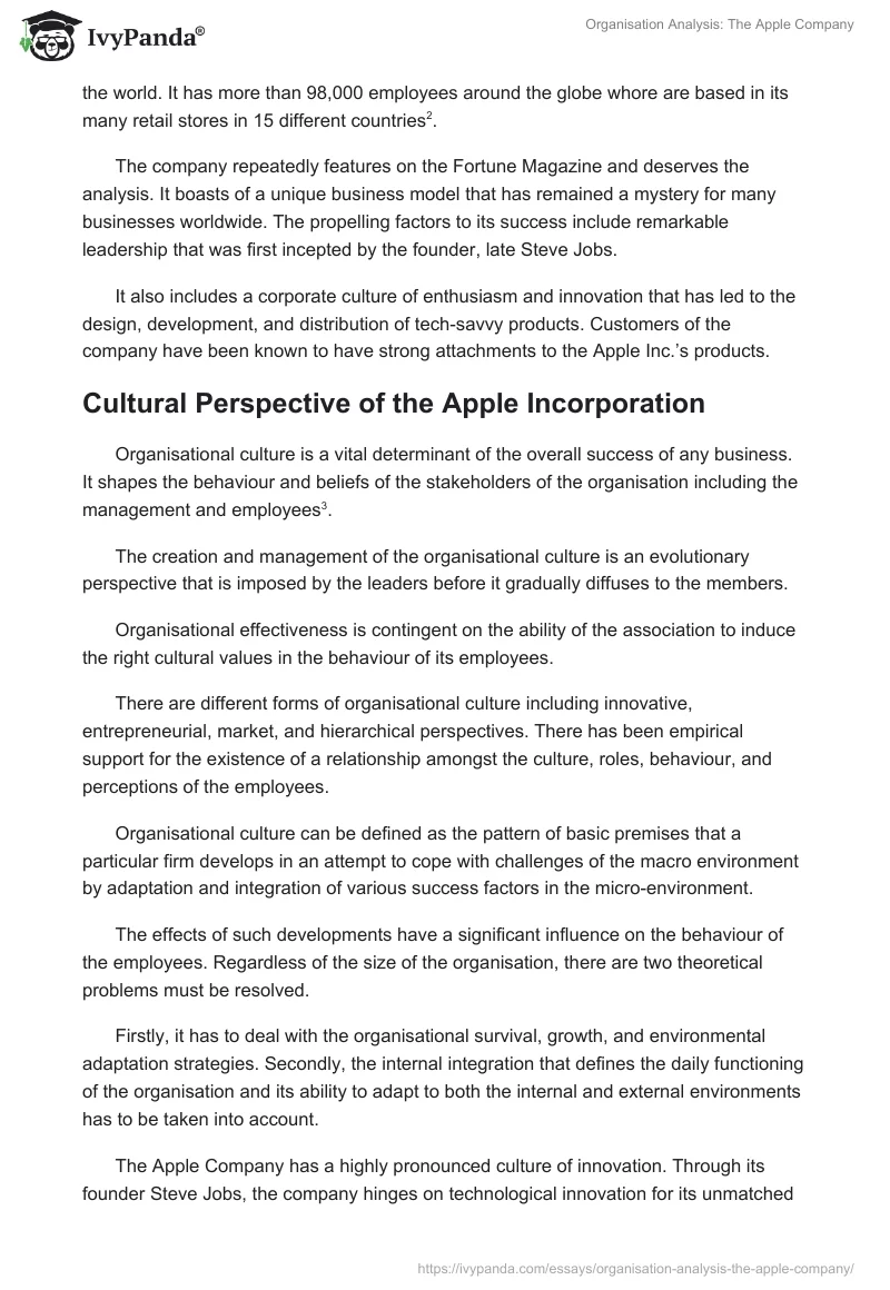 Organisation Analysis: The Apple Company. Page 2