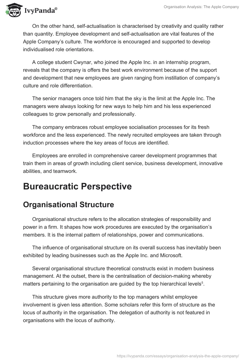 Organisation Analysis: The Apple Company. Page 4
