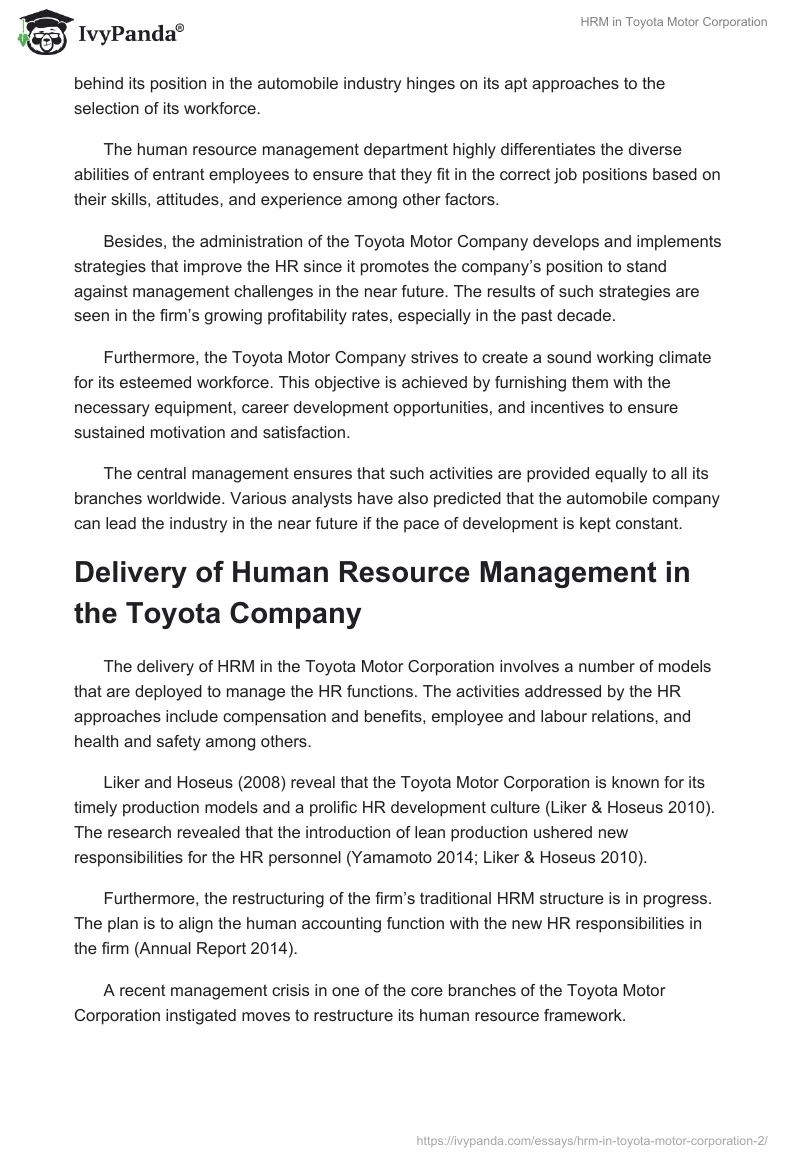 Human Resource Management Structure of Toyota. Page 2