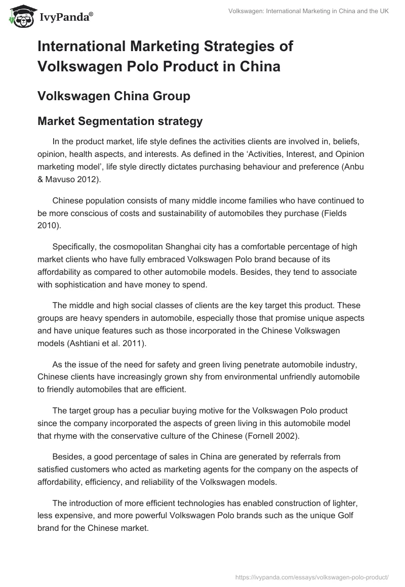Volkswagen: International Marketing in China and the UK. Page 2