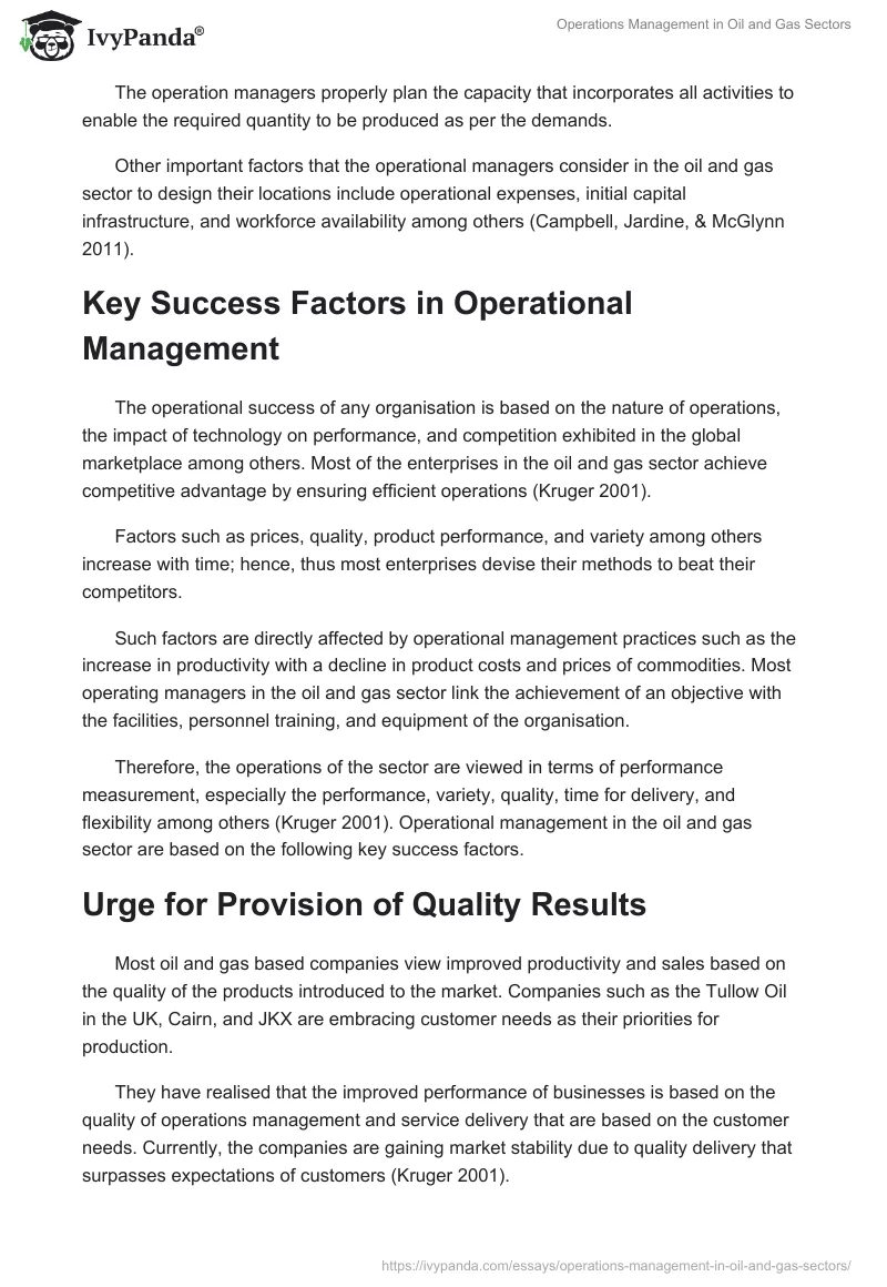 Operations Management in Oil and Gas Sectors. Page 4