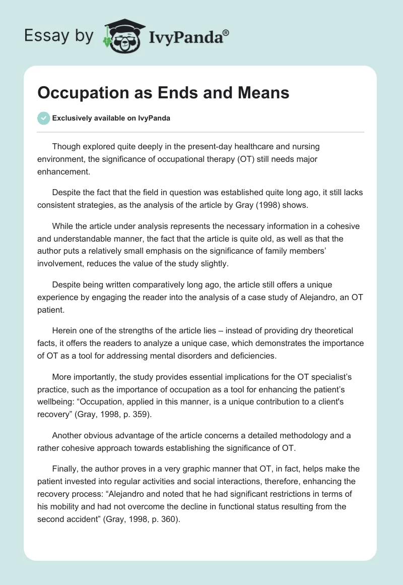 Occupation as Ends and Means. Page 1