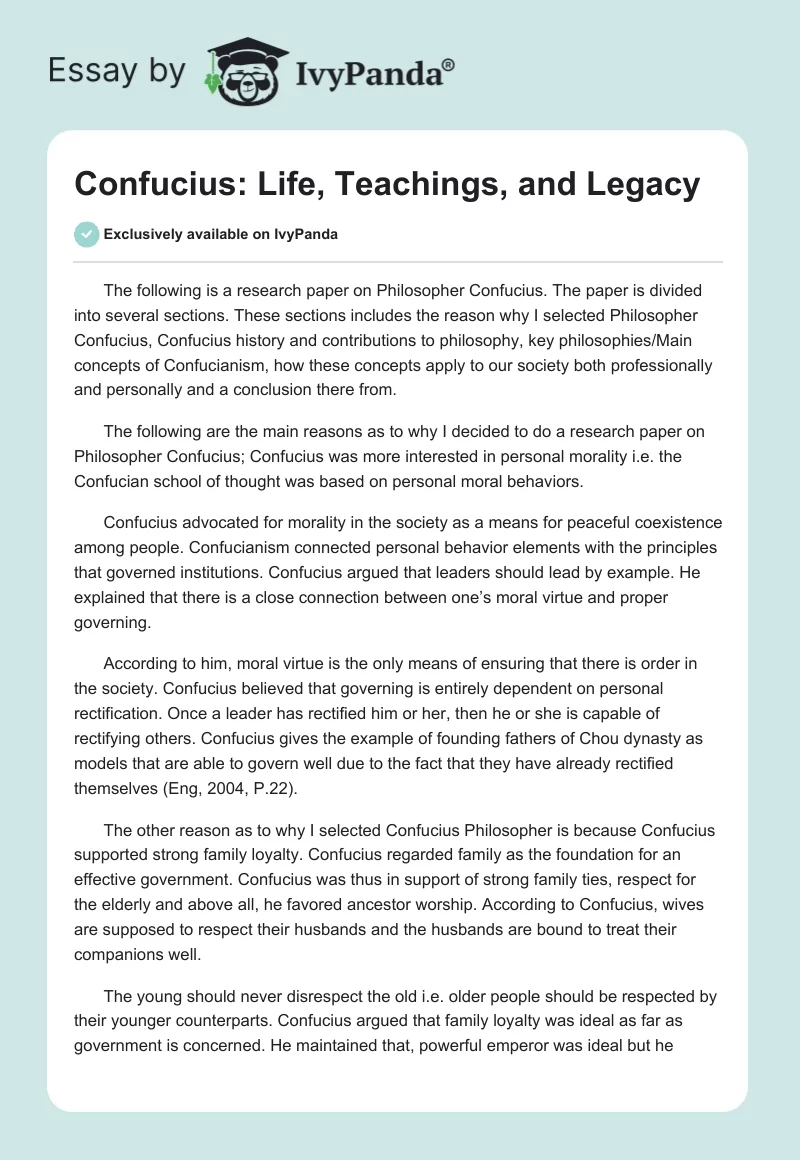 Confucius: Life, Teachings, and Legacy. Page 1