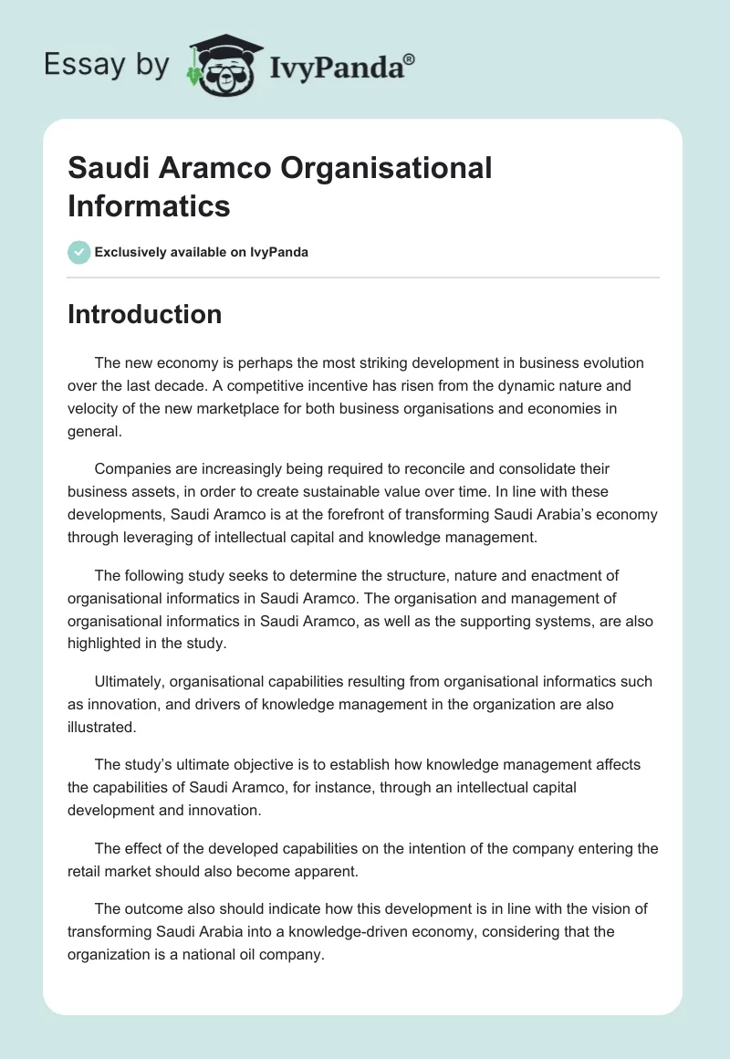 Saudi Aramco Organisational Informatics. Page 1