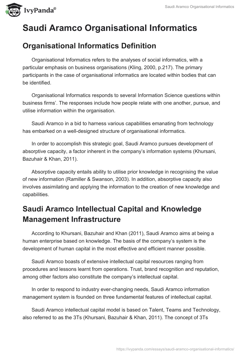 Saudi Aramco Organisational Informatics. Page 2