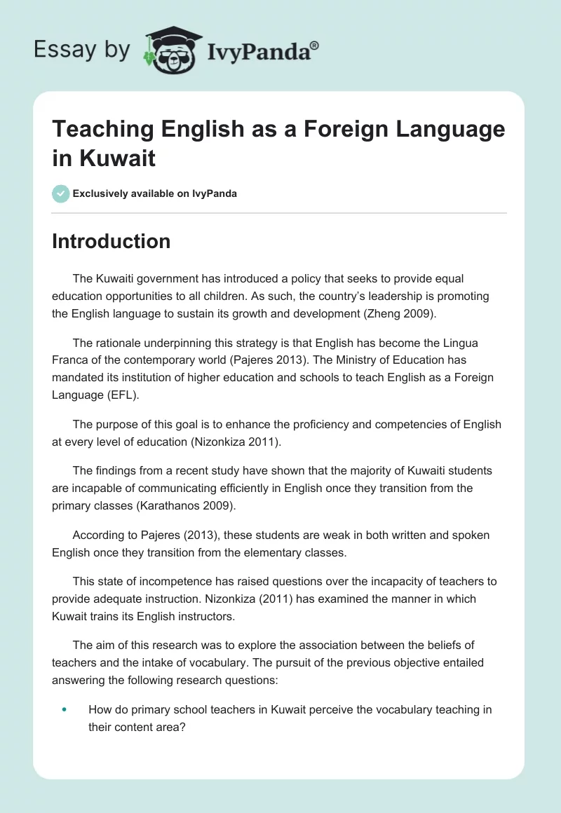 Teaching English as a Foreign Language in Kuwait. Page 1
