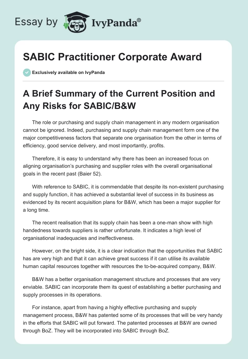 SABIC Practitioner Corporate Award. Page 1