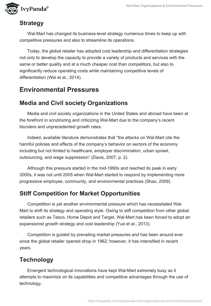 Wal-Mart Organizational & Environmental Pressures. Page 3