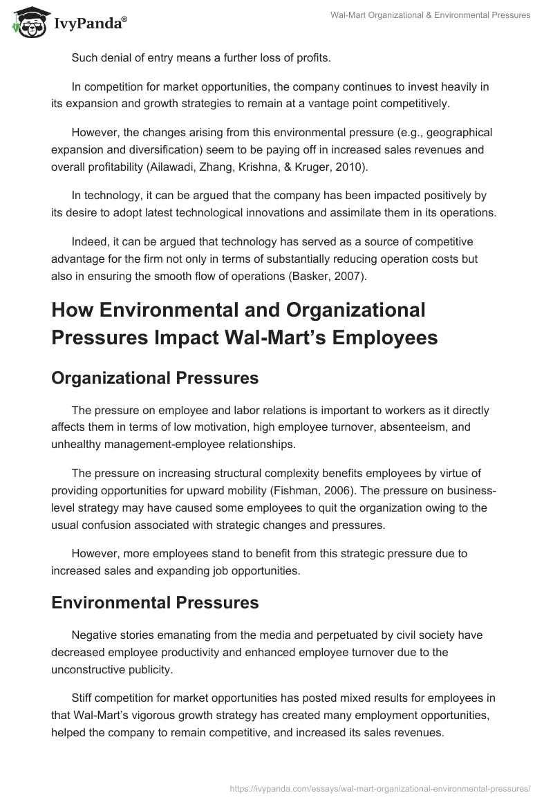 Wal-Mart Organizational & Environmental Pressures. Page 5