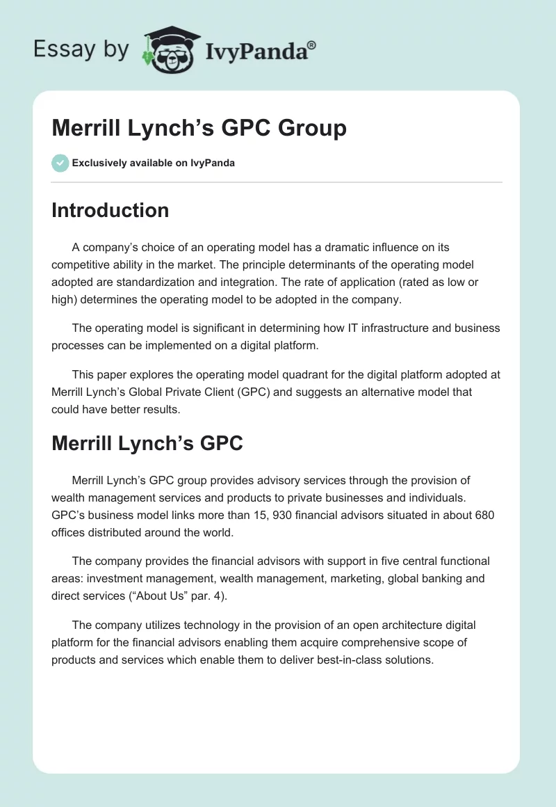 Merrill Lynch’s GPC Group. Page 1