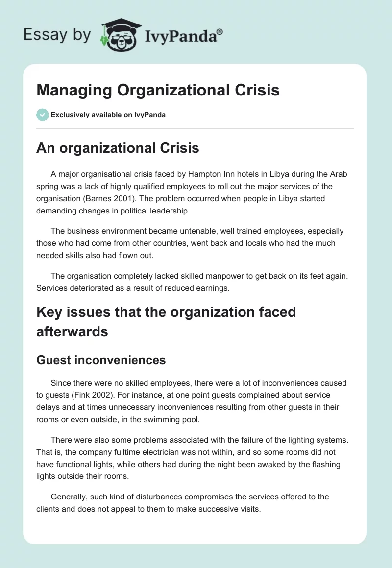 Managing Organizational Crisis. Page 1