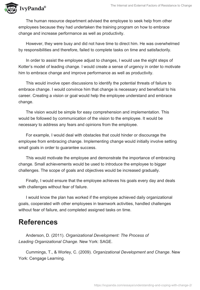The Internal and External Factors of Resistance to Change. Page 4