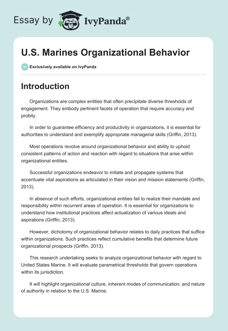 U.S. Marines Organizational Behavior. Page 1
