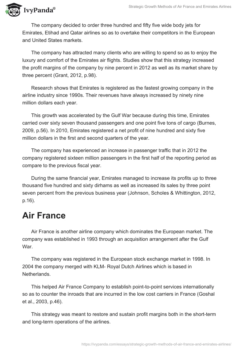 Strategic Growth Methods of Air France and Emirates Airlines. Page 2