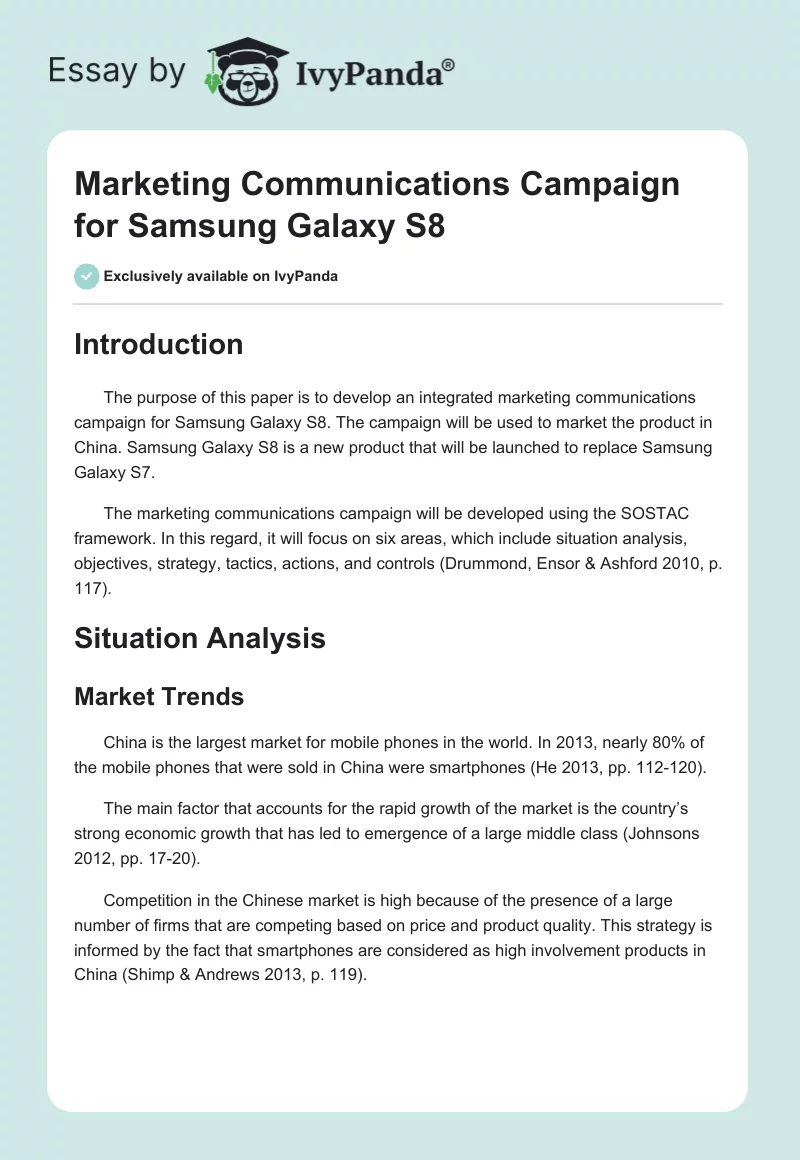 Marketing Communications Campaign for Samsung Galaxy S8. Page 1