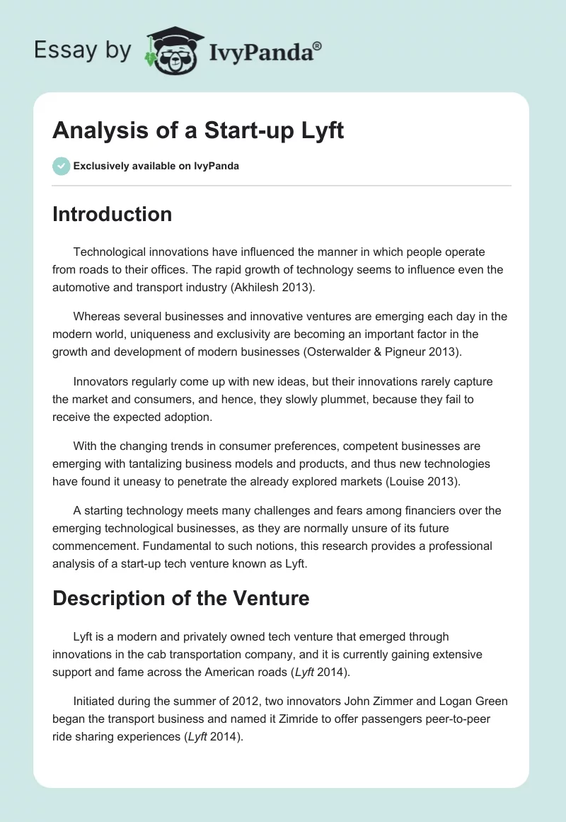 Analysis of a Start-up "Lyft". Page 1