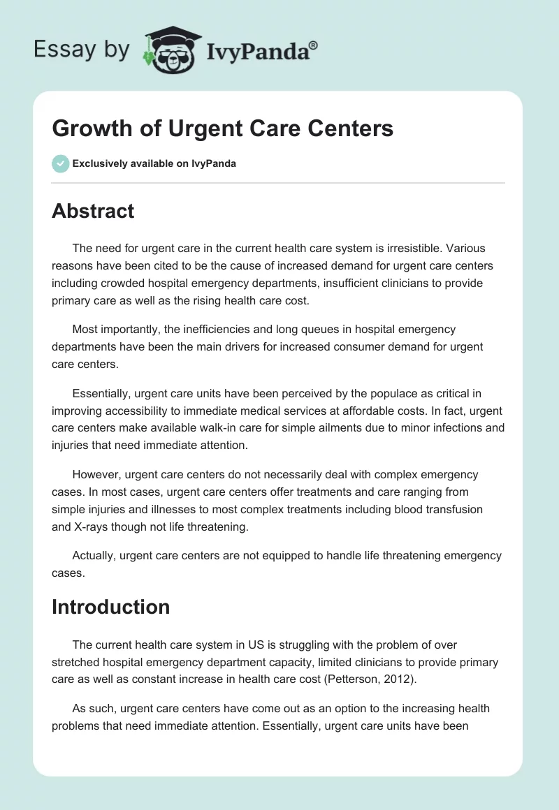 Growth of Urgent Care Centers. Page 1