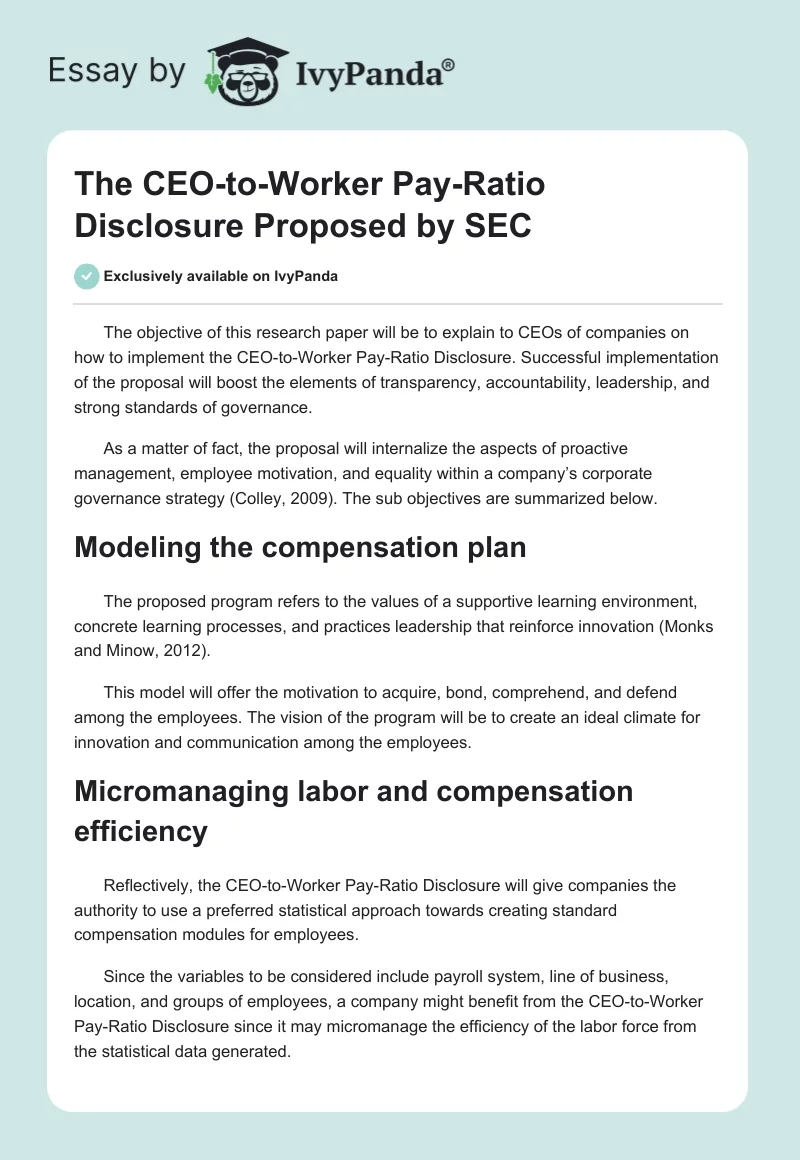 The CEO-to-Worker Pay-Ratio Disclosure Proposed by SEC. Page 1
