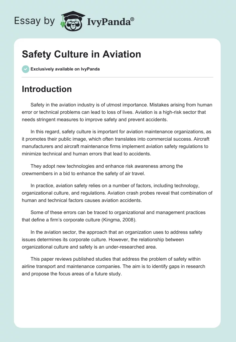 Safety Culture in Aviation. Page 1