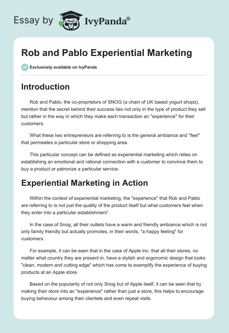 Rob and Pablo Experiential Marketing. Page 1