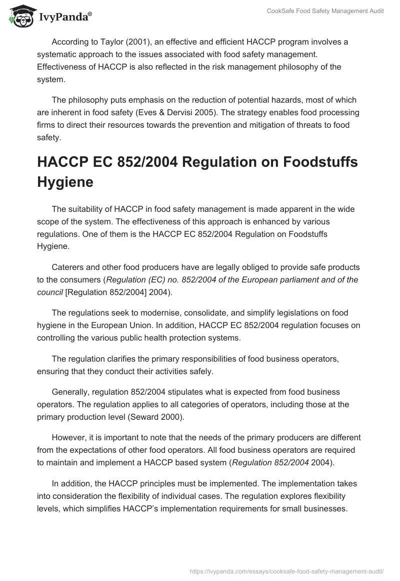 CookSafe Food Safety Management Audit. Page 5