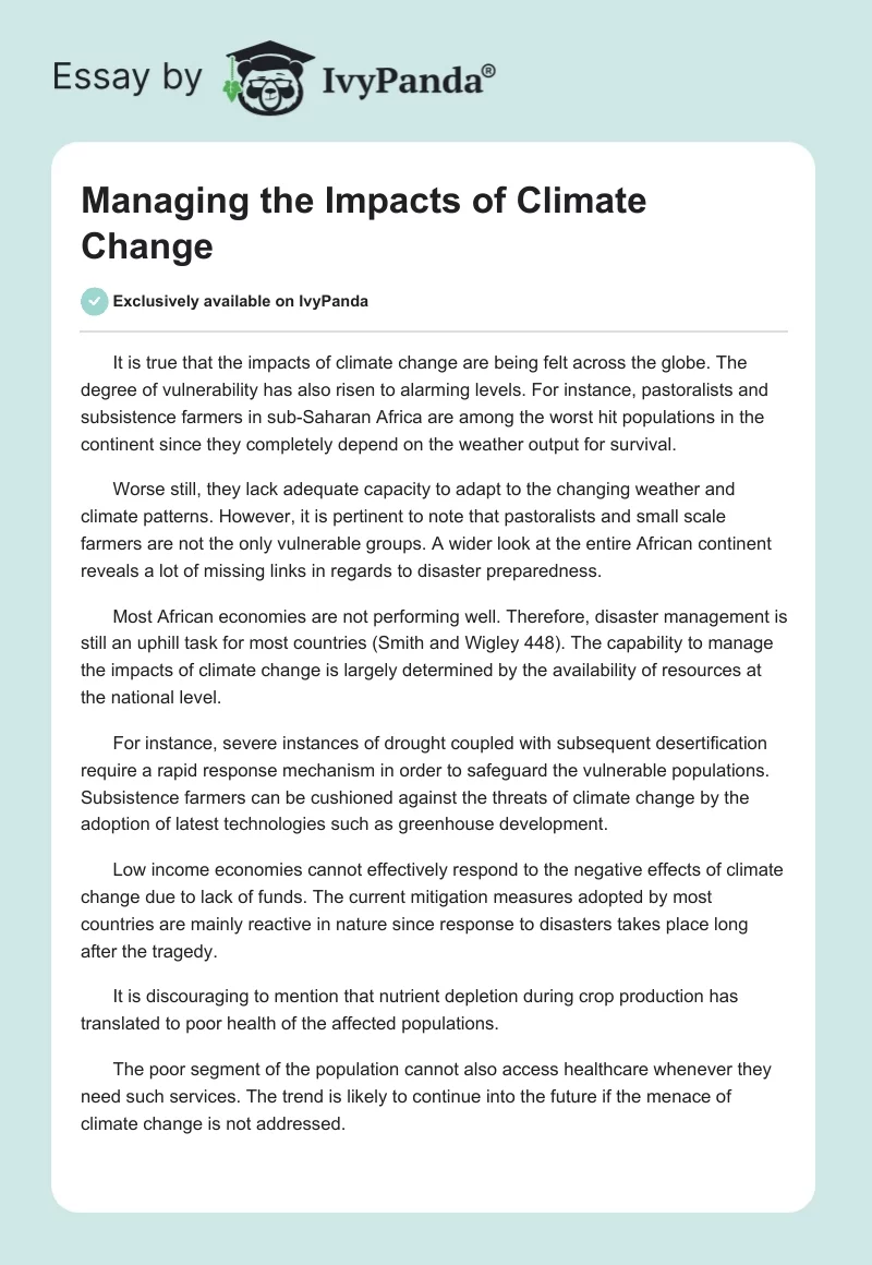 Managing the Impacts of Climate Change. Page 1